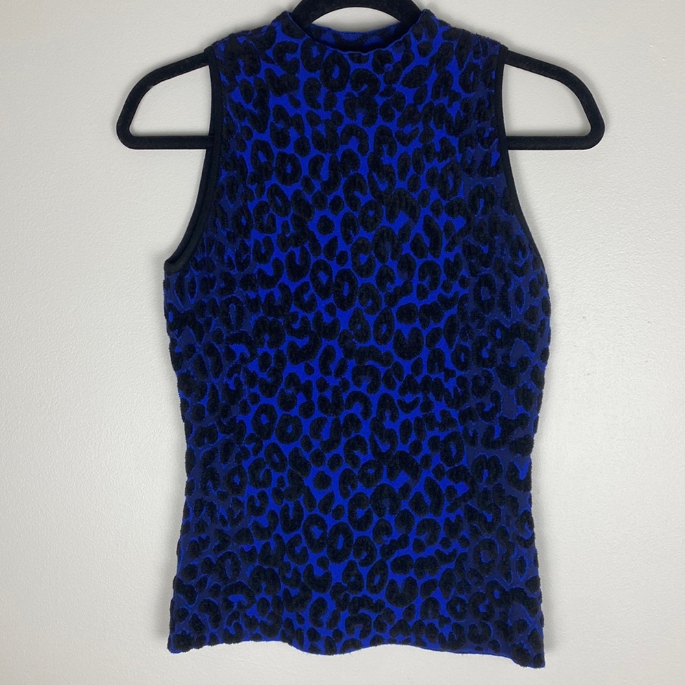 Milly Blue and Black Leopard Print Turtleneck Sweater
